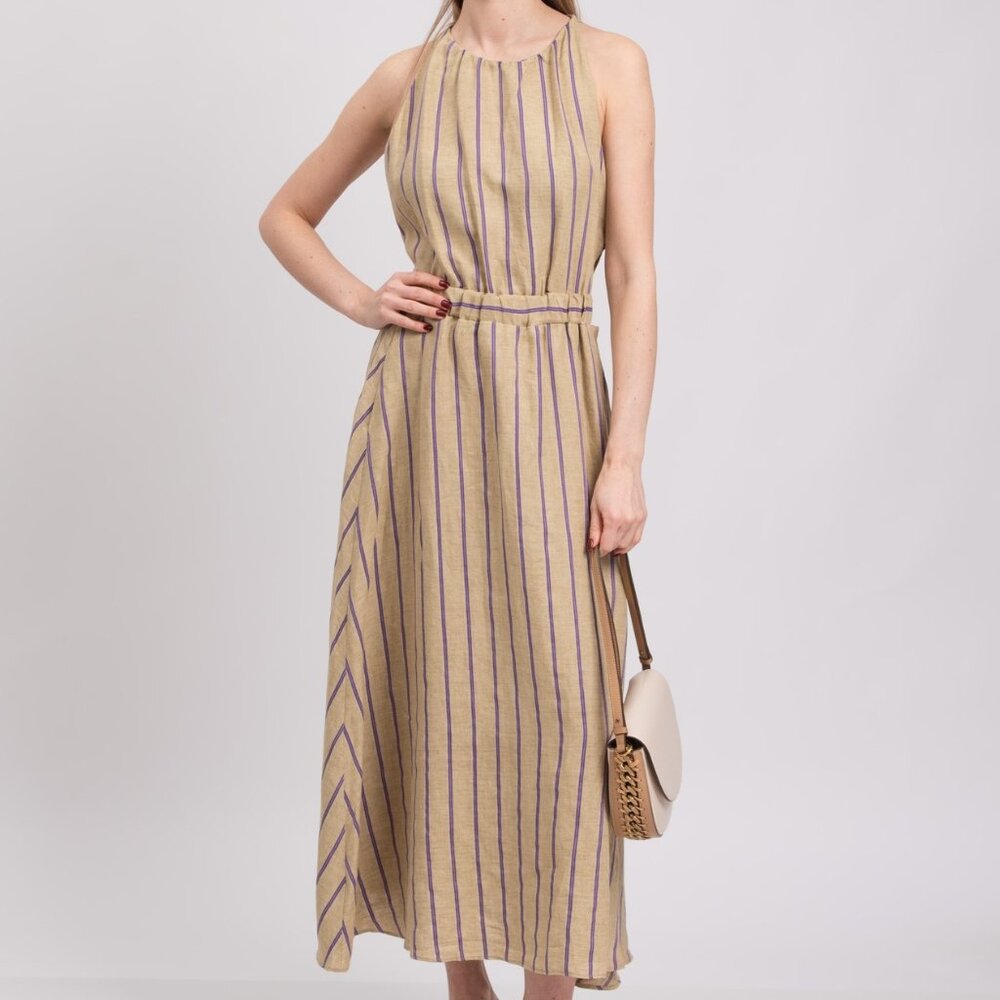 NWT SANDRO Taila Linen Maxi Dress - US10/FR42, Striped, Pockets